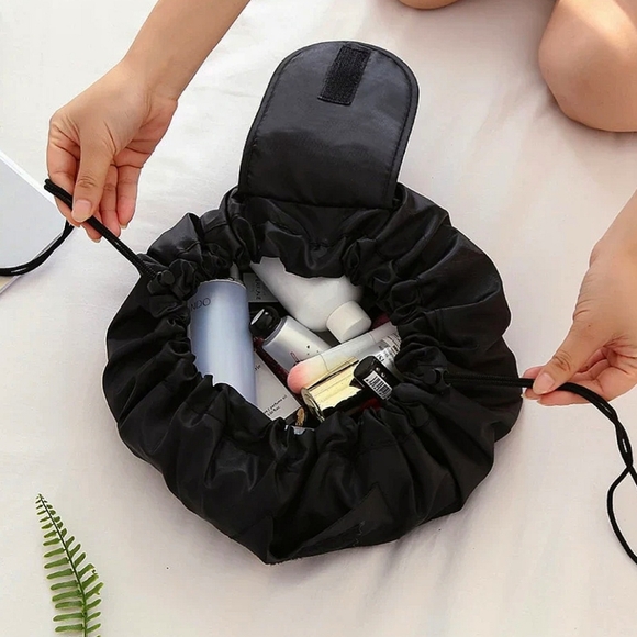 Drawstring Makeup Bag – Travel Cosmetic Organizer - Navy Blue - With Gift - Picture 3 of 3